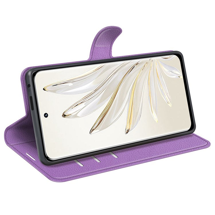 For Honor 70 5G Litchi Texture Wallet Case PU Leather Stand Shockproof TPU Inner Shell Flip Folio Cover - Purple