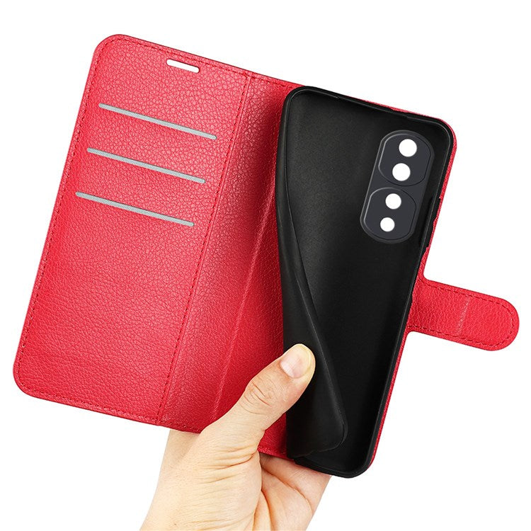 For Honor 70 5G Litchi Texture Wallet Case PU Leather Stand Shockproof TPU Inner Shell Flip Folio Cover - Red