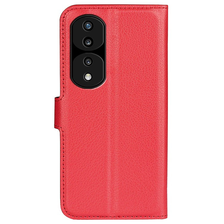 For Honor 70 5G Litchi Texture Wallet Case PU Leather Stand Shockproof TPU Inner Shell Flip Folio Cover - Red
