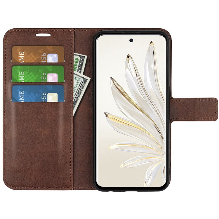 For Honor 70 Pro 5G PU Leather Stand Wallet Case Square Magnetic Clasp Shockproof TPU Flip Book Cover - Brown