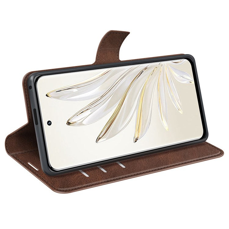 For Honor 70 Pro 5G PU Leather Stand Wallet Case Square Magnetic Clasp Shockproof TPU Flip Book Cover - Brown