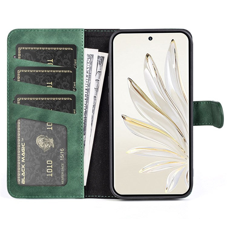 For Honor 70 Pro 5G Color Splicing Wallet Case PU Leather Magnetic Protect Flip Stand Phone Cover - Green