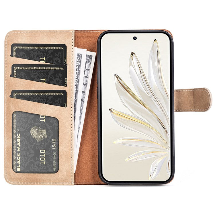 For Honor 70 Pro 5G Color Splicing Wallet Case PU Leather Magnetic Protect Flip Stand Phone Cover - Yellow