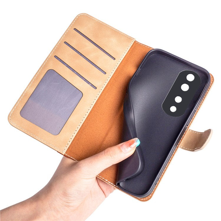 For Honor 70 Pro 5G Color Splicing Wallet Case PU Leather Magnetic Protect Flip Stand Phone Cover - Yellow