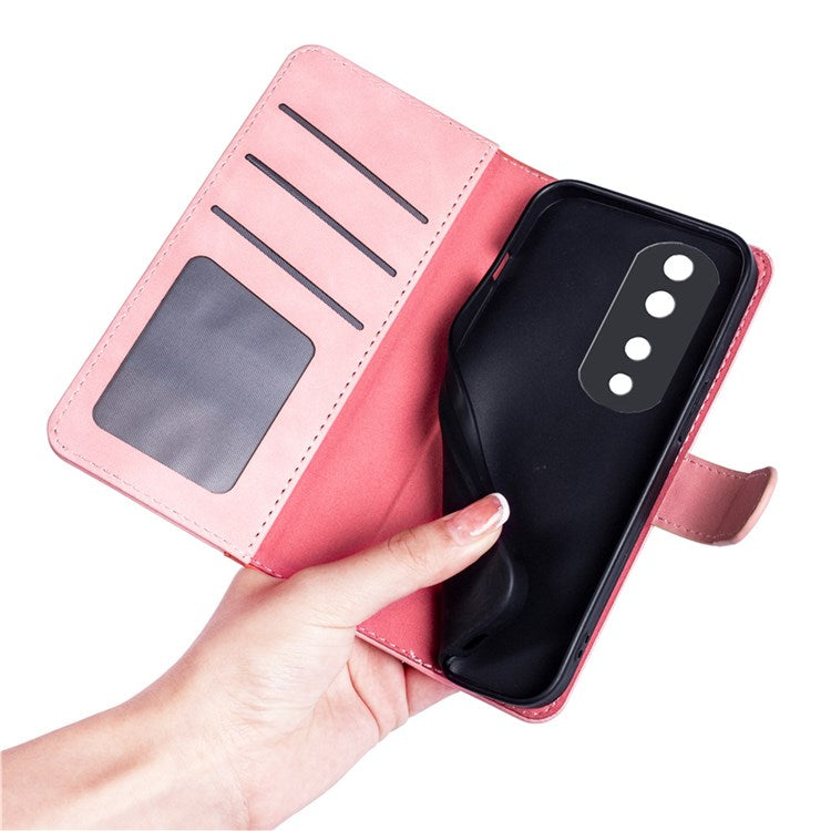 For Honor 70 Pro 5G Color Splicing Wallet Case PU Leather Magnetic Protect Flip Stand Phone Cover - Pink