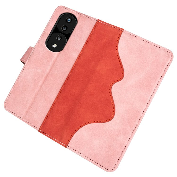 For Honor 70 Pro 5G Color Splicing Wallet Case PU Leather Magnetic Protect Flip Stand Phone Cover - Pink