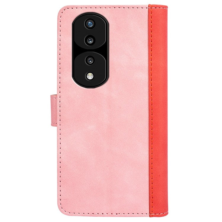For Honor 70 Pro 5G Color Splicing Wallet Case PU Leather Magnetic Protect Flip Stand Phone Cover - Pink