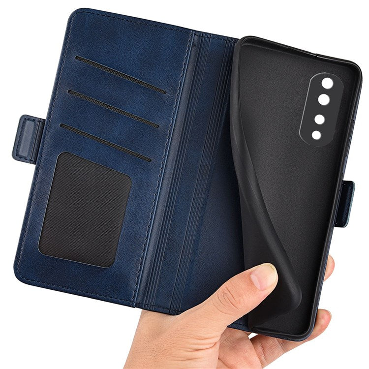 For Honor 70 Pro 5G PU Leather Wallet Stand Case Dual Magnetic Clasp Protect Shockproof Inner TPU Flip Cover - Blue