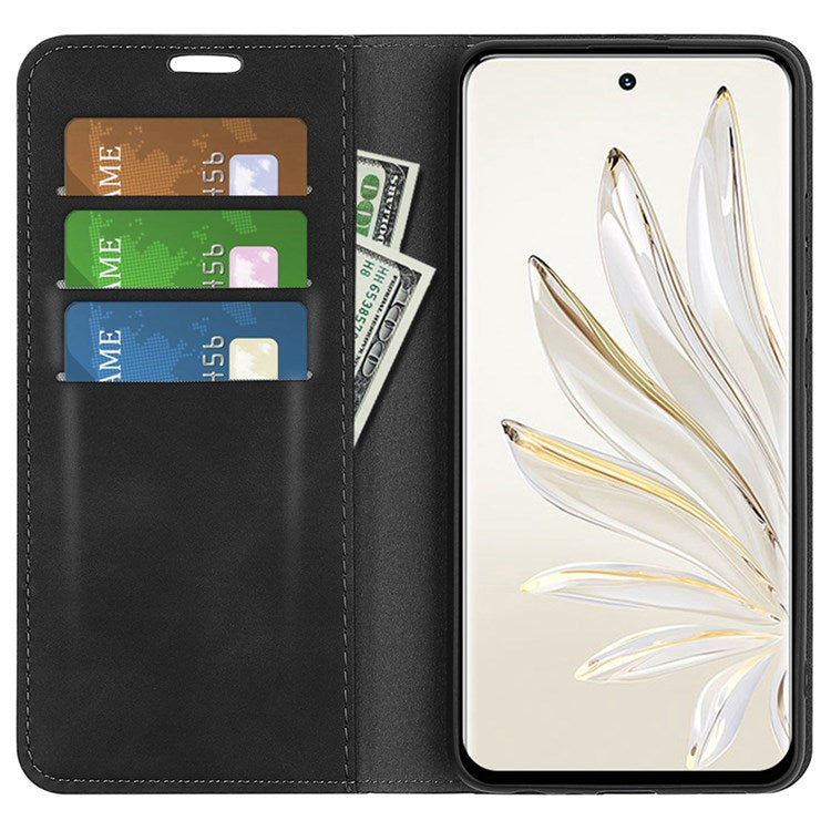 For Honor 70 Pro 5G PU Leather Wallet Case Flip Folio Stand Magnetic Absorption Protect Skin-touch Feeling Full Protection Cover - Black