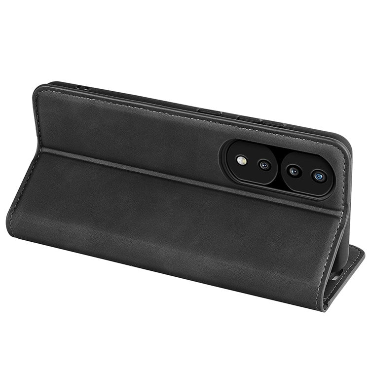 For Honor 70 Pro 5G PU Leather Wallet Case Flip Folio Stand Magnetic Absorption Protect Skin-touch Feeling Full Protection Cover - Black