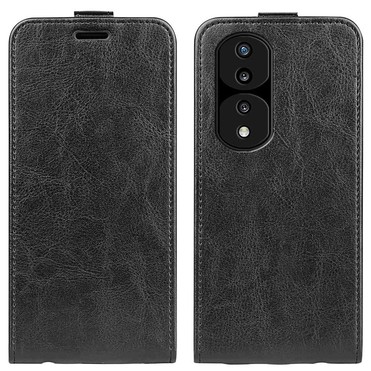 For Honor 70 Pro 5G PU Leather Card Holder Case Crazy Horse Texture Vertical Flip  Magnetic Cover - Black