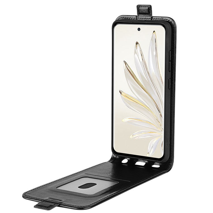 For Honor 70 Pro 5G PU Leather Card Holder Case Crazy Horse Texture Vertical Flip  Magnetic Cover - Black