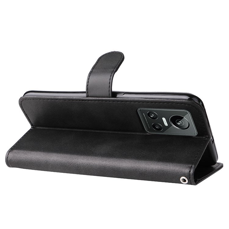 For Realme GT Neo3 5G Shockproof Wallet Phone Case PU Leather Zipper Pocket Flip Stand Design Magnetic Closure Cover - Black