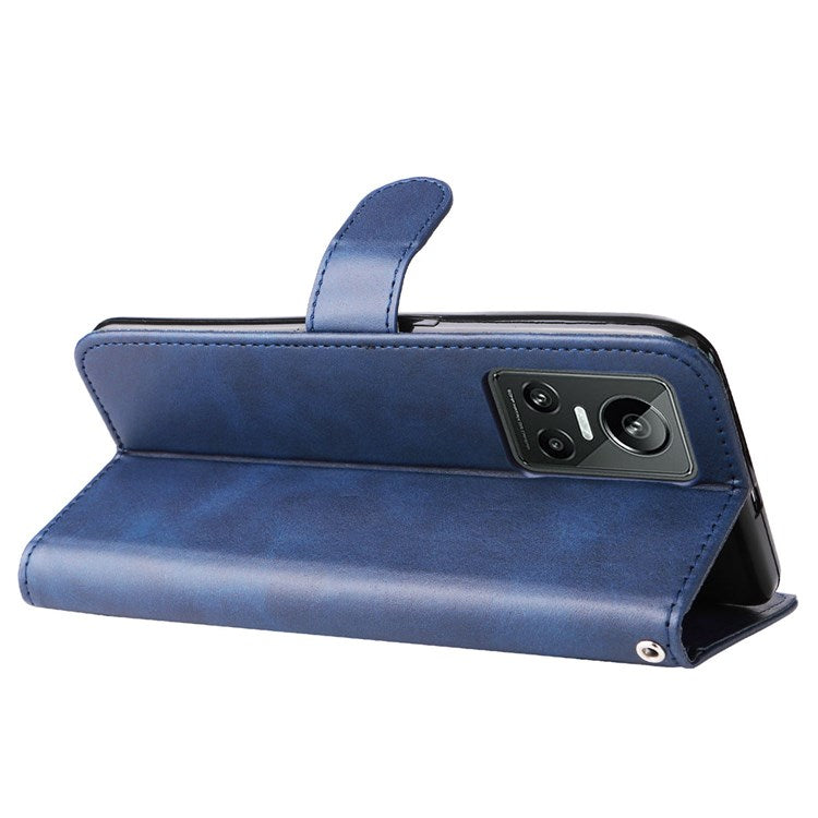 For Realme GT Neo3 5G Shockproof Wallet Phone Case PU Leather Zipper Pocket Flip Stand Design Magnetic Closure Cover - Blue