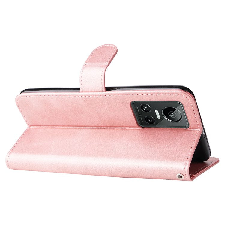 For Realme GT Neo3 5G Shockproof Wallet Phone Case PU Leather Zipper Pocket Flip Stand Design Magnetic Closure Cover - Rose Gold