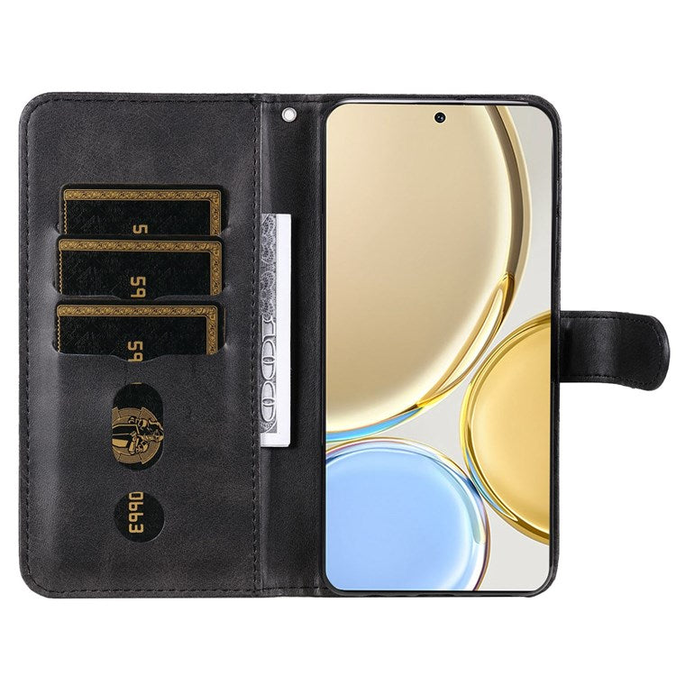 For Honor X9 4G/5G/X30/Magic4 Lite 5G/4G Outer Zipper Pocket PU Leather Wallet Cover Scratch-resistant Cell Phone Stand Protective Case - Black