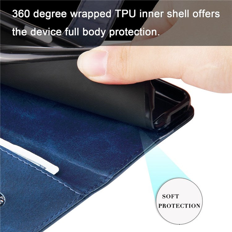 For Honor X9 4G/5G/X30/Magic4 Lite 5G/4G Outer Zipper Pocket PU Leather Wallet Cover Scratch-resistant Cell Phone Stand Protective Case - Blue
