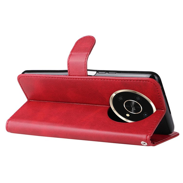 For Honor X9 4G/5G/X30/Magic4 Lite 5G/4G Outer Zipper Pocket PU Leather Wallet Cover Scratch-resistant Cell Phone Stand Protective Case - Red