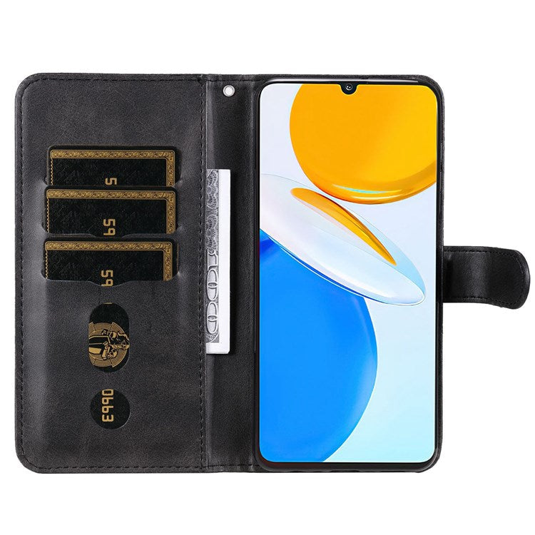 For Honor X7/Play 30 Plus 5G Wallet Phone Case PU Leather Zipper Pocket Flip Stand Design Magnetic Closure Cover - Black