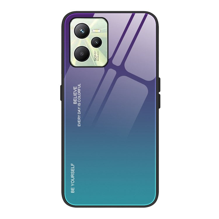 For Realme C35 4G Light Thin Tempered Glass + PC + TPU Phone Cover Stylish Gradient Color Design Case - Purple/Blue
