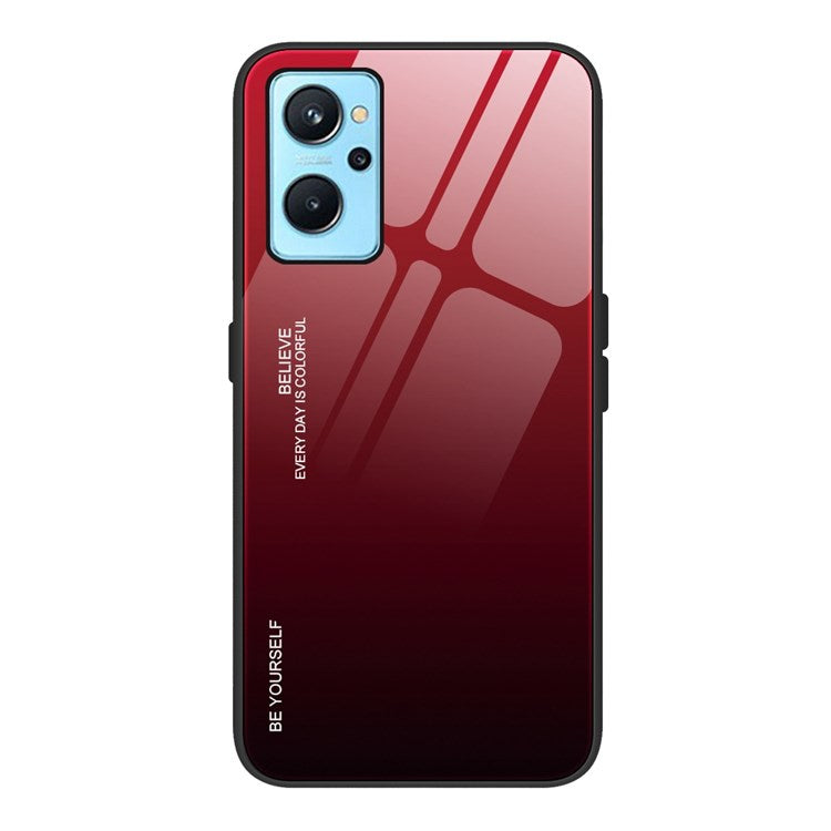 For Realme 9i/Oppo A76/A36 Tempered Glass + PC + TPU Phone Shell Gradient Color Design Drop-proof Fashionable Case - Red/Black