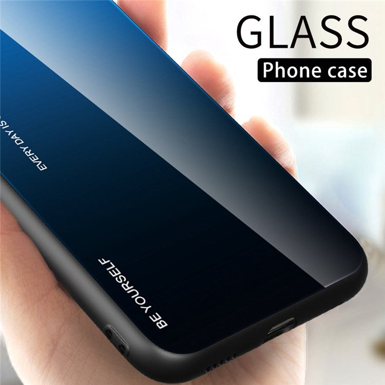 For Realme 9i/Oppo A76/A36 Tempered Glass + PC + TPU Phone Shell Gradient Color Design Drop-proof Fashionable Case - Red/Black