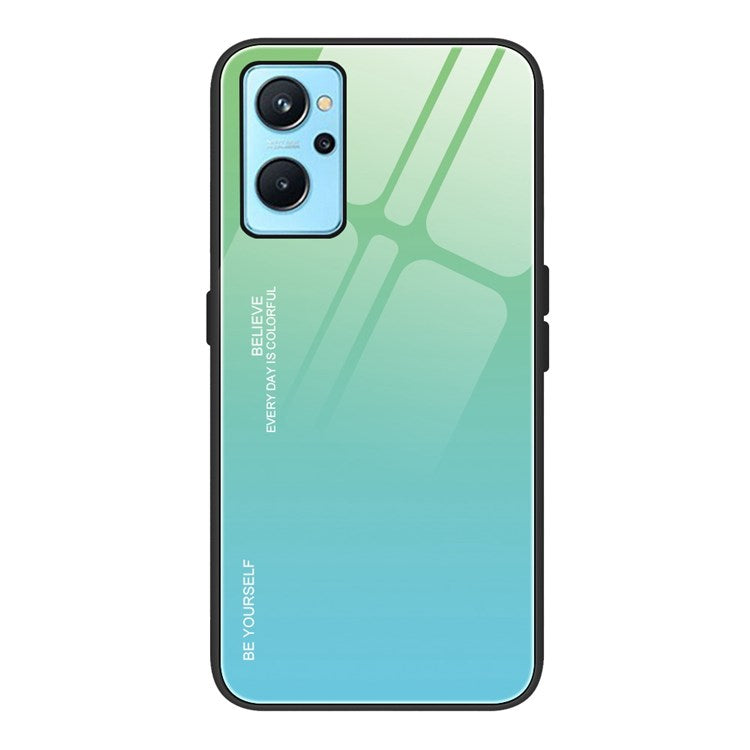 For Realme 9i/Oppo A76/A36 Tempered Glass + PC + TPU Phone Shell Gradient Color Design Drop-proof Fashionable Case - Cyan/Blue