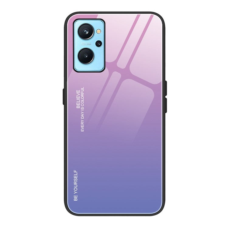 For Realme 9i/Oppo A76/A36 Tempered Glass + PC + TPU Phone Shell Gradient Color Design Drop-proof Fashionable Case - Pink/Purple