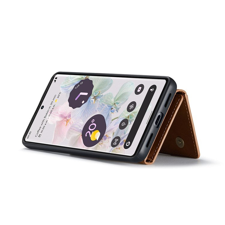 DG.MING M2 Series Magnetic Wallet Phone Case for Google Pixel 7 Pro 5G, Detachable 2-in-1 Kickstand Drop-proof Cover - Brown