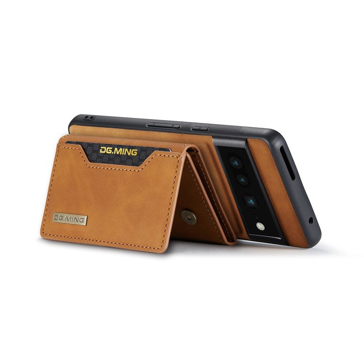 DG.MING M2 Series Magnetic Wallet Phone Case for Google Pixel 7 Pro 5G, Detachable 2-in-1 Kickstand Drop-proof Cover - Brown