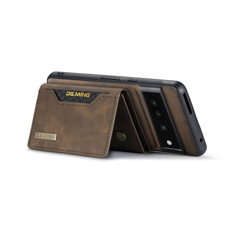 DG.MING M2 Series Magnetic Wallet Phone Case for Google Pixel 7 Pro 5G, Detachable 2-in-1 Kickstand Drop-proof Cover - Coffee
