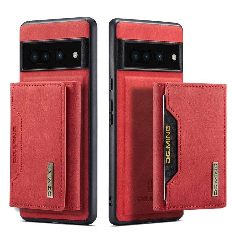 DG.MING M2 Series Magnetic Wallet Phone Case for Google Pixel 7 Pro 5G, Detachable 2-in-1 Kickstand Drop-proof Cover - Red