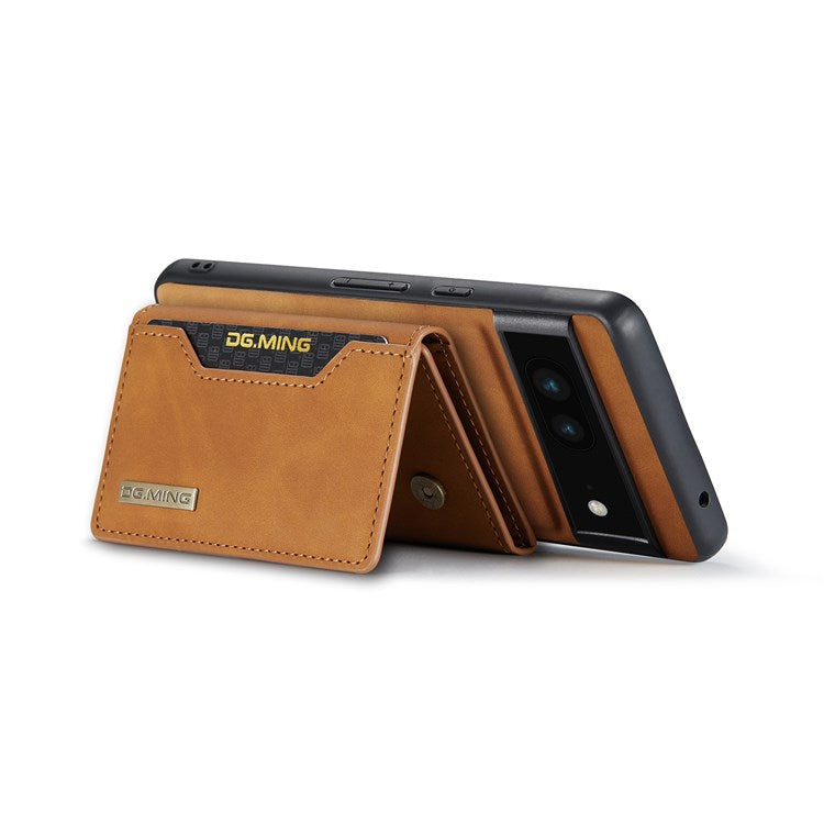 DG.MING M2 Series for Google Pixel 6a Detachable 2-in-1 Magnetic Wallet Phone Case Anti-scratch Kickstand Cover - Brown
