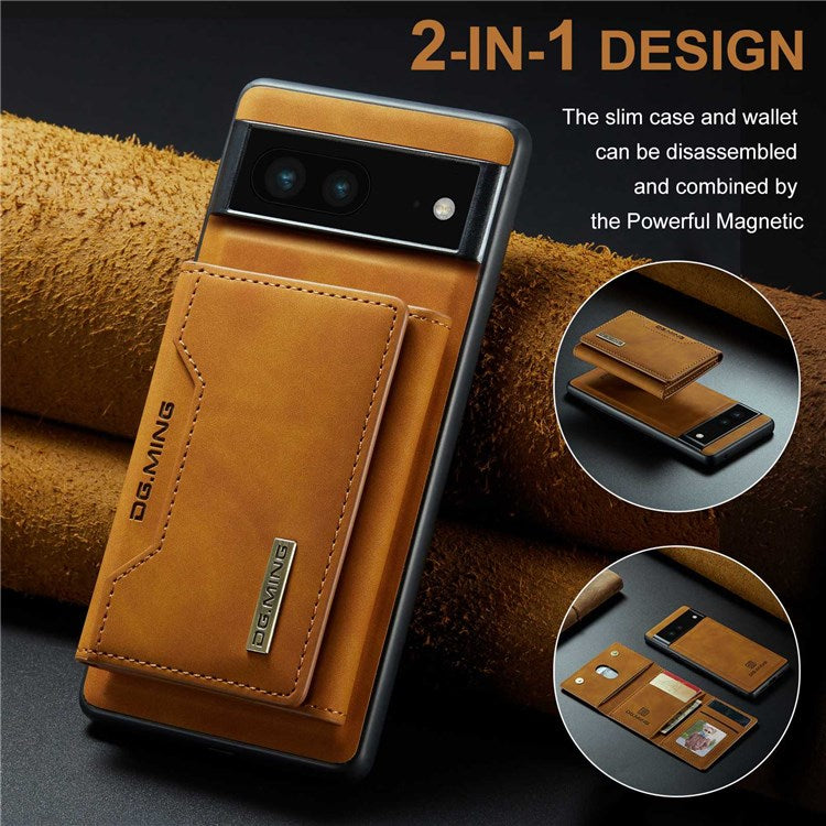 DG.MING M2 Series for Google Pixel 6a Detachable 2-in-1 Magnetic Wallet Phone Case Anti-scratch Kickstand Cover - Brown