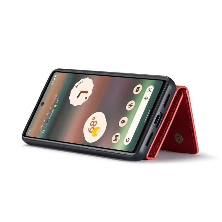 DG.MING M2 Series for Google Pixel 6a Detachable 2-in-1 Magnetic Wallet Phone Case Anti-scratch Kickstand Cover - Red