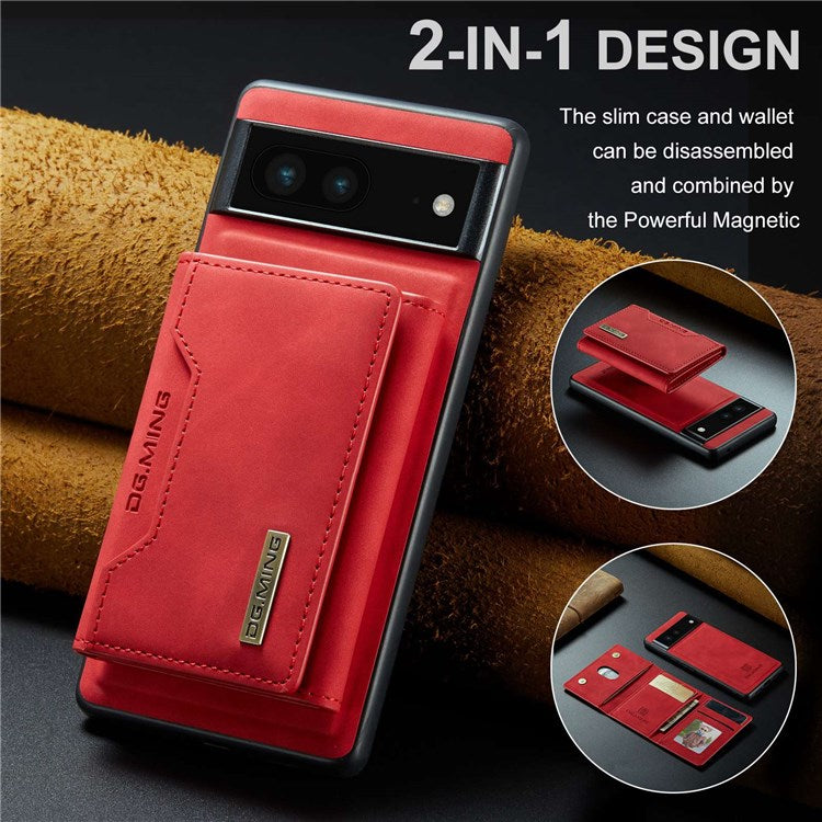 DG.MING M2 Series for Google Pixel 6a Detachable 2-in-1 Magnetic Wallet Phone Case Anti-scratch Kickstand Cover - Red