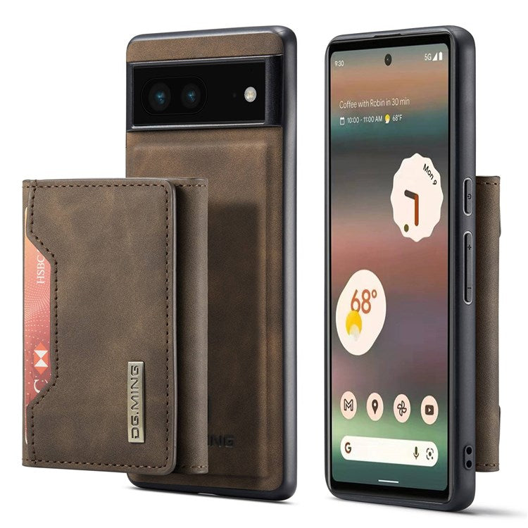 DG.MING M2 Series for Google Pixel 6a Detachable 2-in-1 Magnetic Wallet Phone Case Anti-scratch Kickstand Cover - Coffee