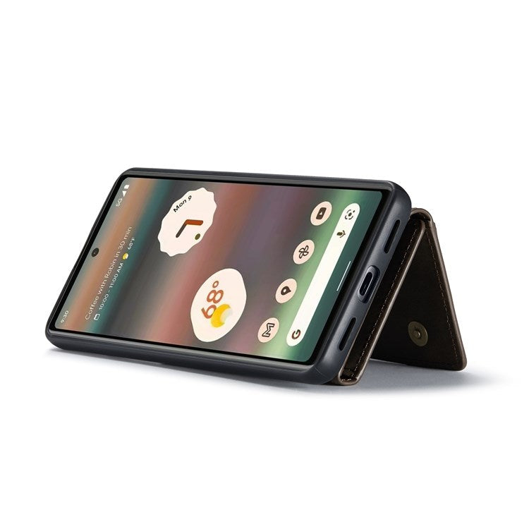 DG.MING M2 Series for Google Pixel 6a Detachable 2-in-1 Magnetic Wallet Phone Case Anti-scratch Kickstand Cover - Coffee