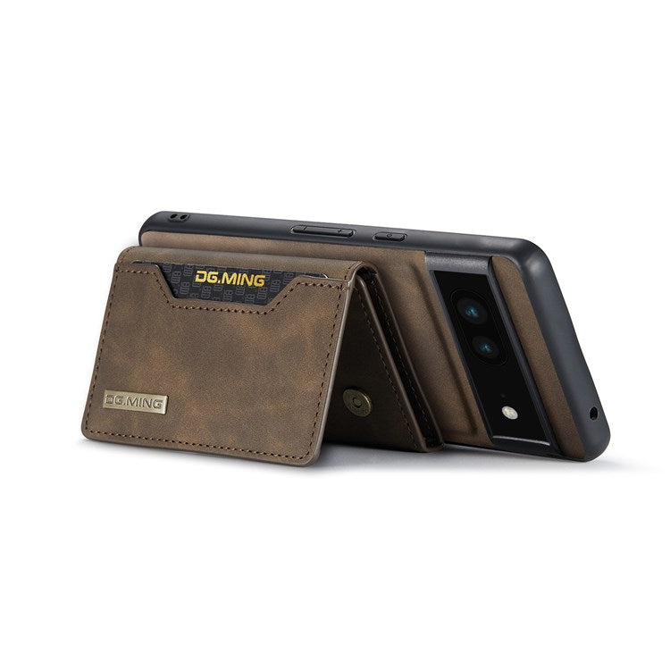 DG.MING M2 Series for Google Pixel 6a Detachable 2-in-1 Magnetic Wallet Phone Case Anti-scratch Kickstand Cover - Coffee