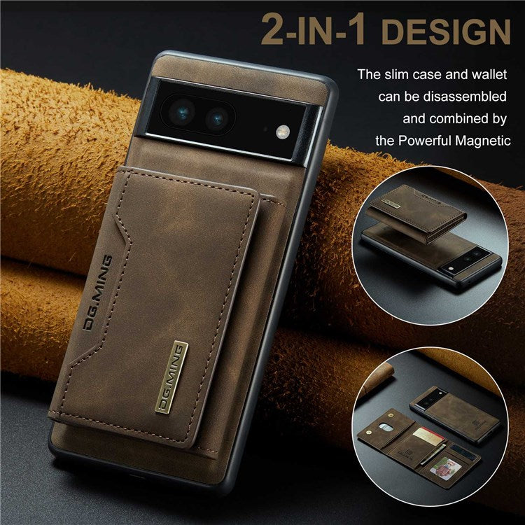DG.MING M2 Series for Google Pixel 6a Detachable 2-in-1 Magnetic Wallet Phone Case Anti-scratch Kickstand Cover - Coffee