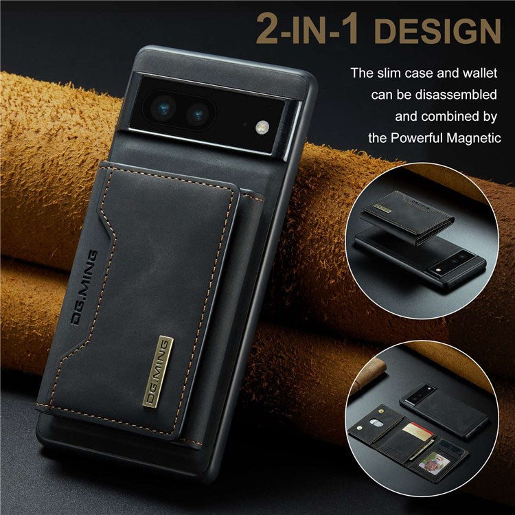 DG.MING M2 Series for Google Pixel 6a Detachable 2-in-1 Magnetic Wallet Phone Case Anti-scratch Kickstand Cover - Black