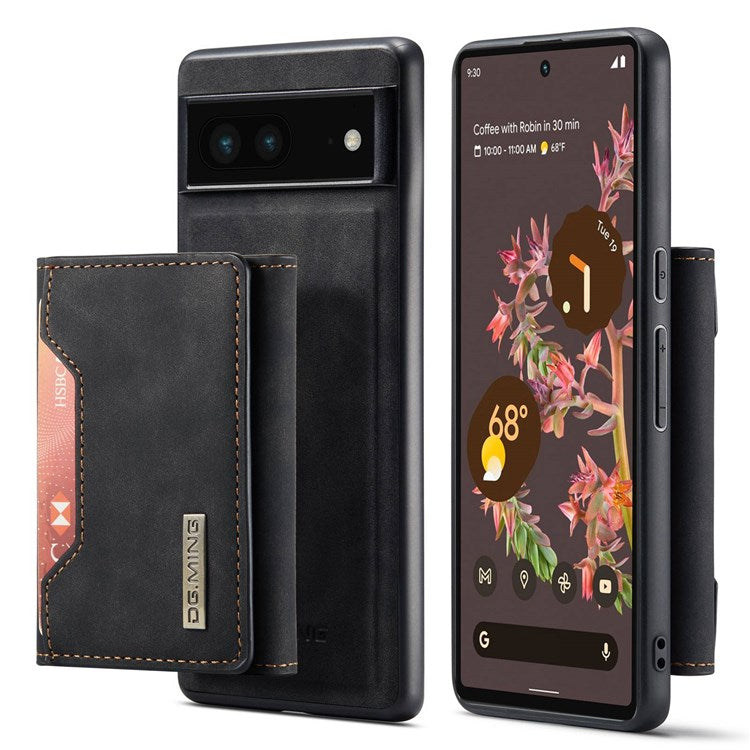 DG.MING M2 Series for Google Pixel 7 5G Magnetic Absorption Drop-proof Phone Case with Detachable Wallet/Kickstand - Black