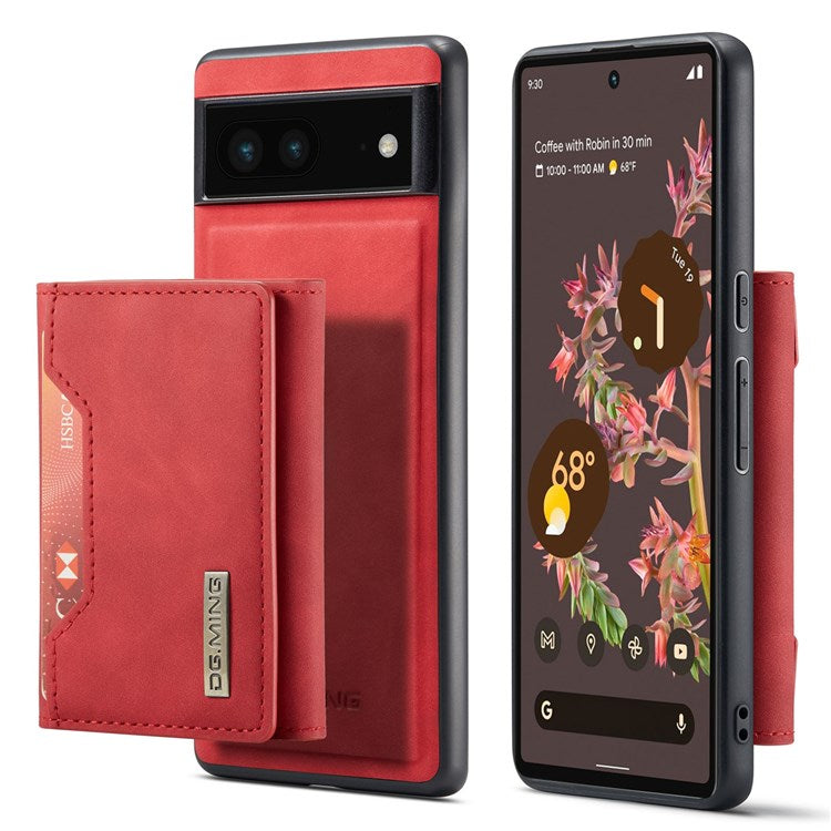 DG.MING M2 Series for Google Pixel 7 5G Magnetic Absorption Drop-proof Phone Case with Detachable Wallet/Kickstand - Red