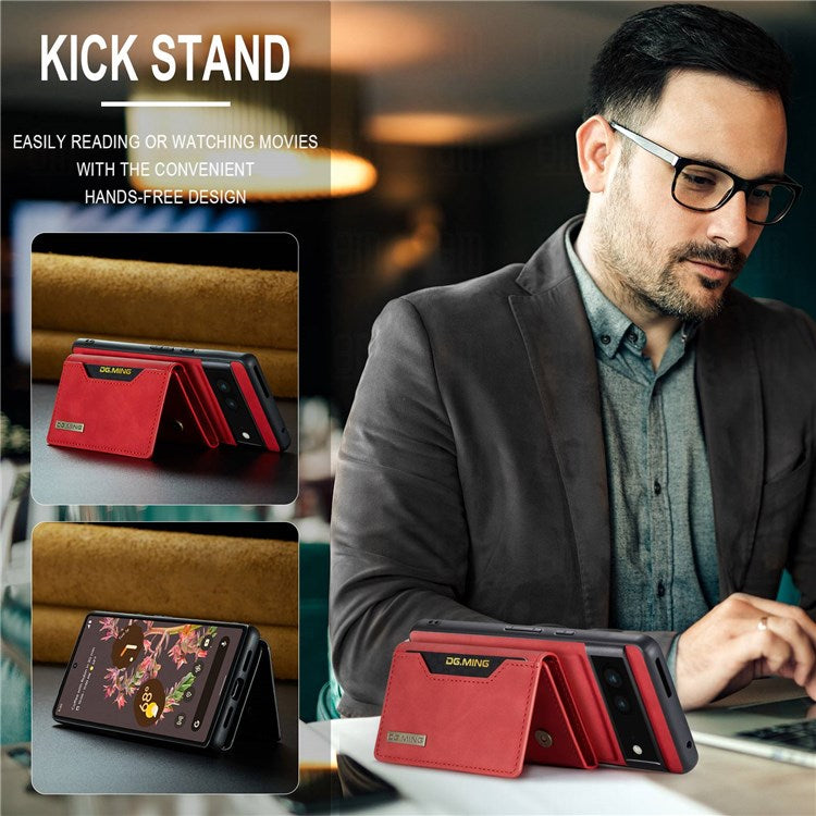 DG.MING M2 Series for Google Pixel 7 5G Magnetic Absorption Drop-proof Phone Case with Detachable Wallet/Kickstand - Red