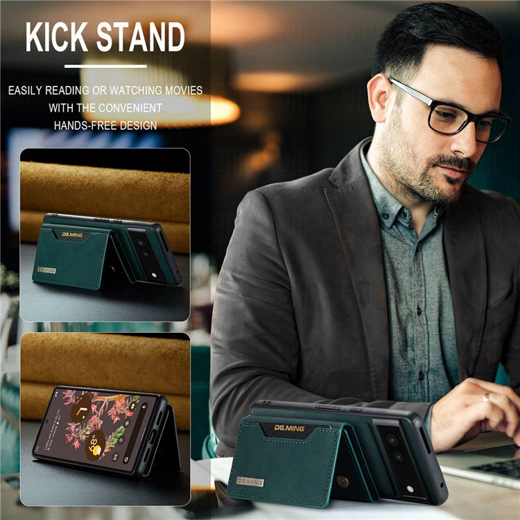 DG.MING M2 Series for Google Pixel 7 5G Magnetic Absorption Drop-proof Phone Case with Detachable Wallet/Kickstand - Green