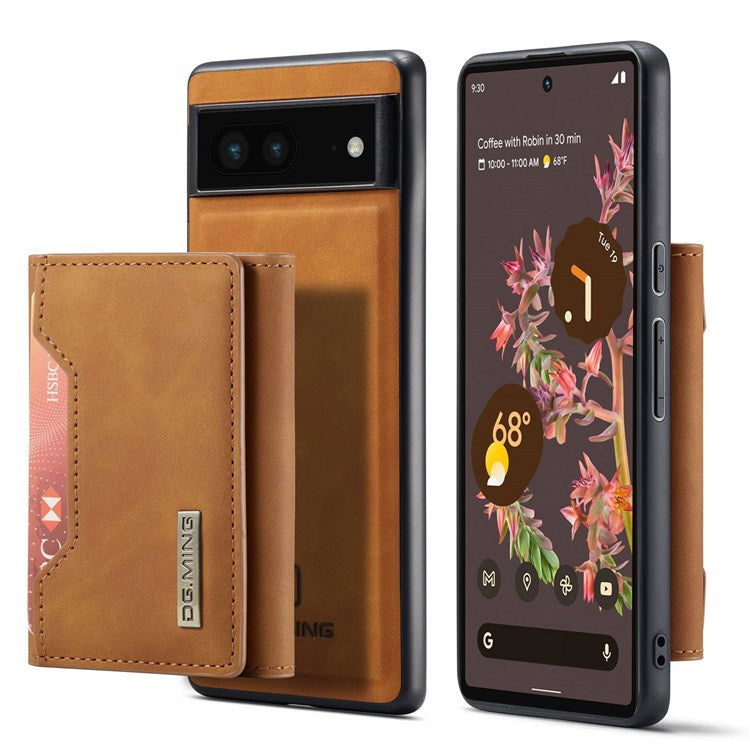 DG.MING M2 Series for Google Pixel 7 5G Magnetic Absorption Drop-proof Phone Case with Detachable Wallet/Kickstand - Brown