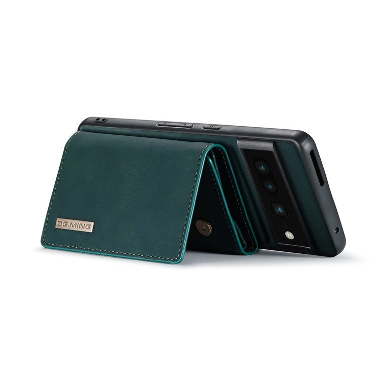 DG.MING M1 Series For Google Pixel 7 Pro 5G Magnetic Detachable Wallet PC+TPU+PU Phone Case with Kickstand - Green