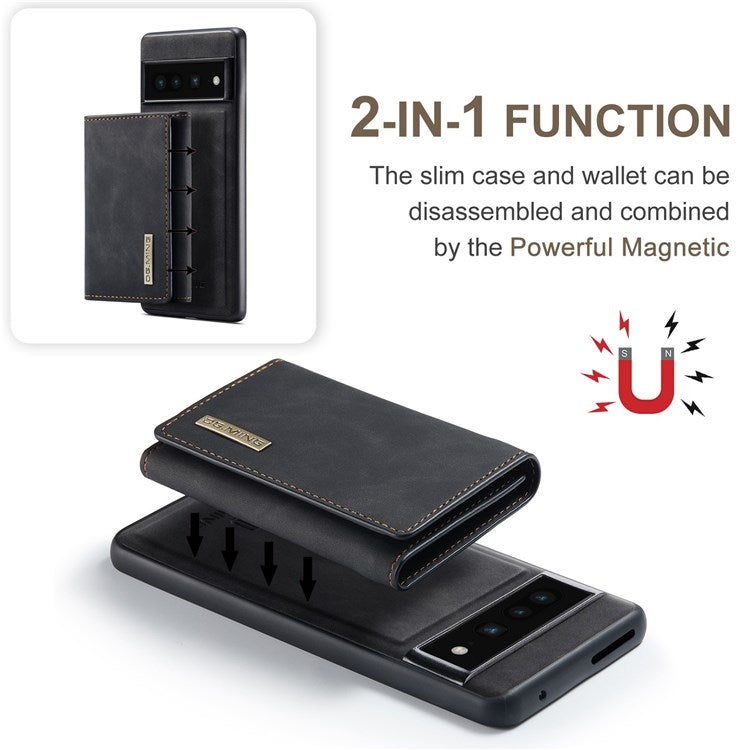 DG.MING M1 Series For Google Pixel 7 Pro 5G Magnetic Detachable Wallet PC+TPU+PU Phone Case with Kickstand - Black