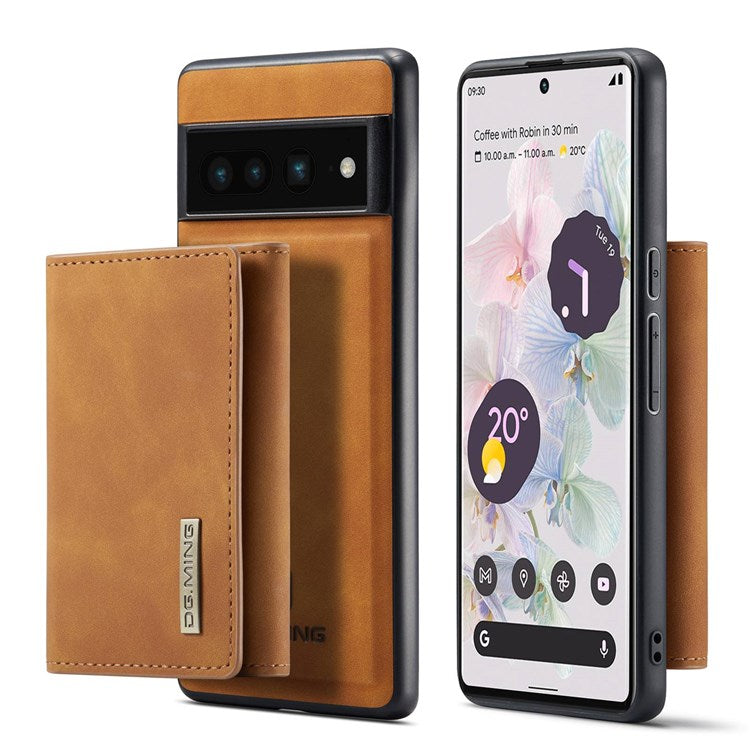 DG.MING M1 Series For Google Pixel 7 Pro 5G Magnetic Detachable Wallet PC+TPU+PU Phone Case with Kickstand - Brown