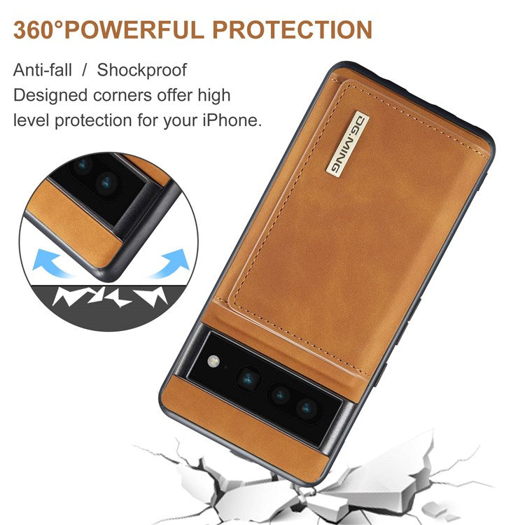 DG.MING M1 Series For Google Pixel 7 Pro 5G Magnetic Detachable Wallet PC+TPU+PU Phone Case with Kickstand - Brown